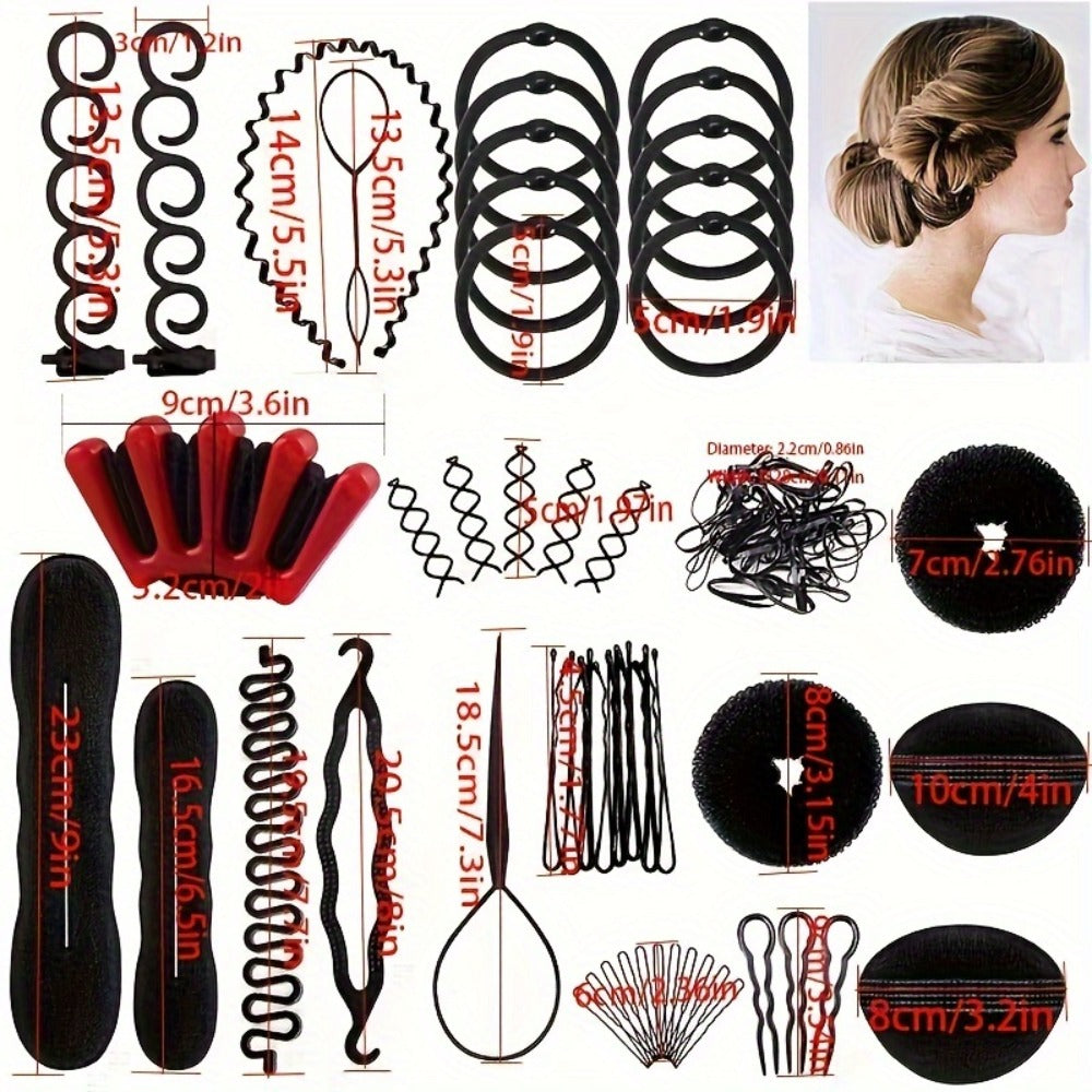 51-Piece Hair Styling Tool Set Braiding Kit with Clips Donut Bun Maker Hair Pins Curlers Braid Accessories for Women Bridal Wedding Updo