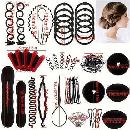 51-Piece Hair Styling Tool Set Braiding Kit with Clips Donut Bun Maker Hair Pins Curlers Braid Accessories for Women Bridal Wedding Updo