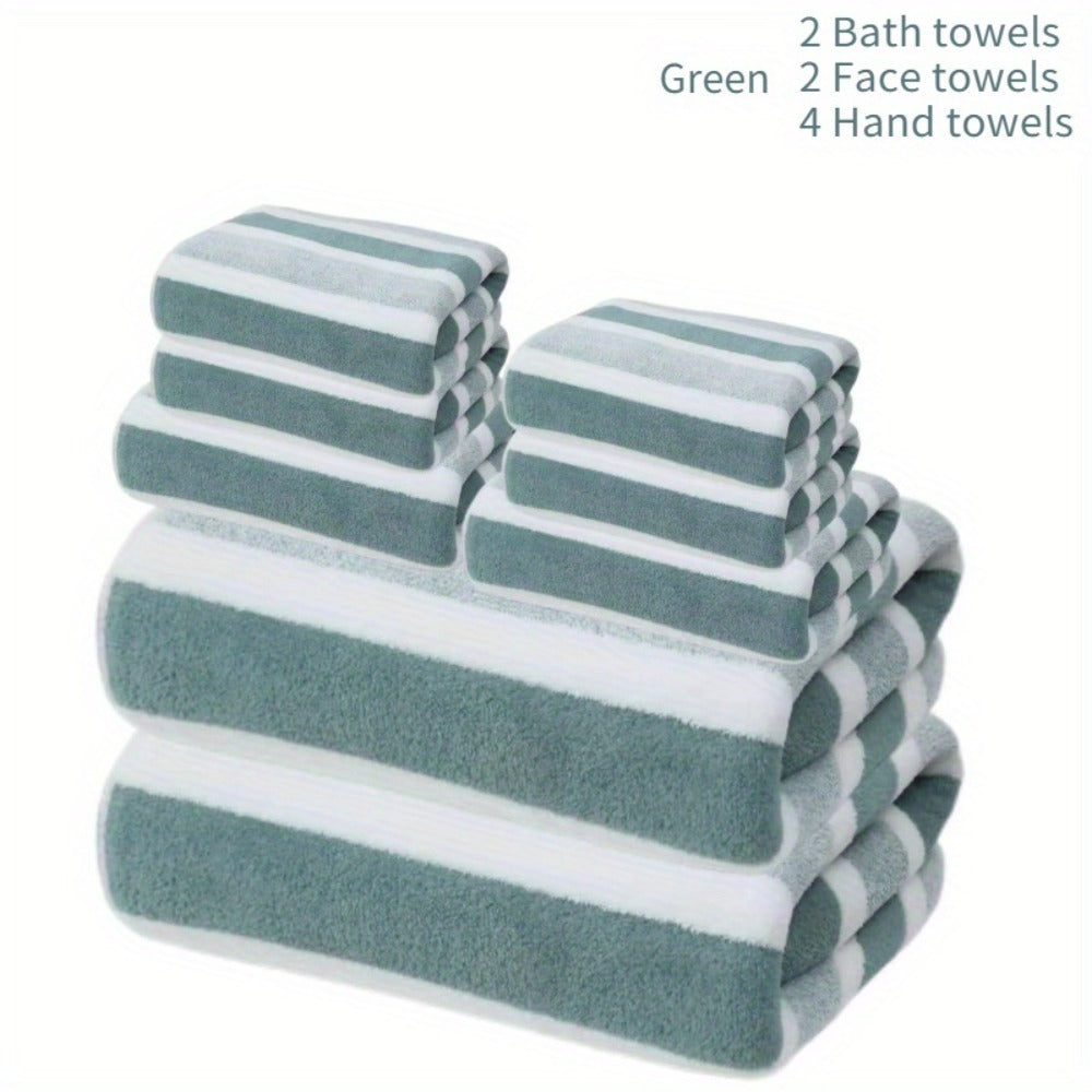Bath Hand Towels, Towel Set 8 Piece Two-Color Striped Mix with 2 Bath, 2 Face and 4 Hand Towels in Four Colors