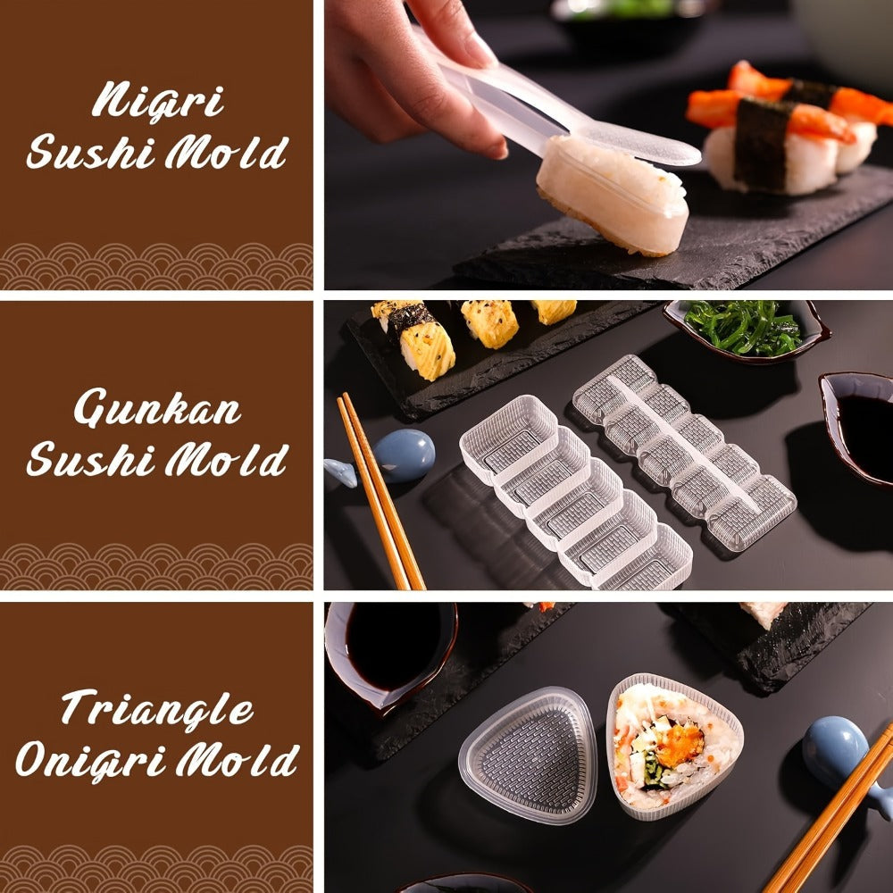 Sushi Making Kit 22-in-1 with Bamboo Rolling Mats Chef Knife Triangle Nigiri Gunkan Molds Chopsticks Beginner Guide