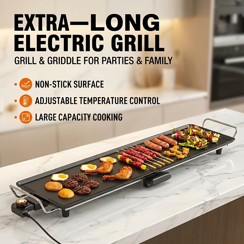 Indoor Electric Grill Smokeless, Non-Stick BBQ Griddle with Adjustable Temperature & Drip Tray