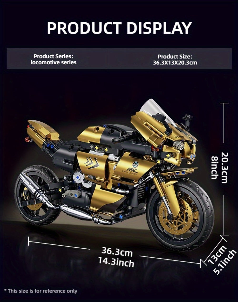 1000PCS Motorcycle Building Blocks 1:10 Scale DIY Black & Gold Motorbike Model Kit – Adult Collector Display Ornament
