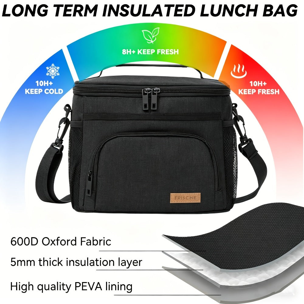 Insulated Lunch Bag with Adjustable Shoulder Strap – Leakproof Reusable Cooler Bag for Men Women Portable Fresh Keeper | Black Grey Blue |