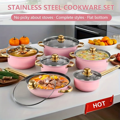 Stainless Steel Non-Stick Cookware Set 10/12pcs, 316 Grade Steel Frying Pan, Stockpot & Milk Pot with Lid