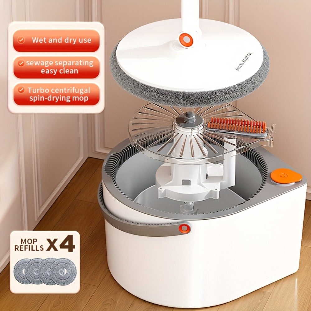 Spin Mop and Bucket Set with Wringer, Joybos Hands-Free Self-Wringing Rotating Floor Mop, Sewage Separation Design, 3 Mop Head Types