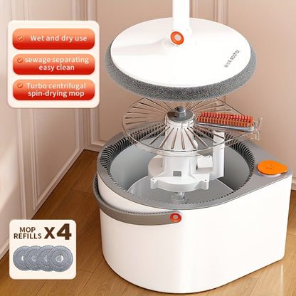 Spin Mop and Bucket Set with Wringer, Joybos Hands-Free Self-Wringing Rotating Floor Mop, Sewage Separation Design, 3 Mop Head Types