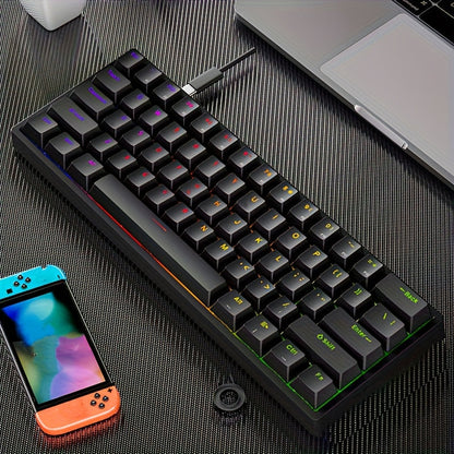 Mechanical Keyboard 61-Key Compact Wired Layout with Cyan Switches, RGB Backlighting and Four Case Color Options