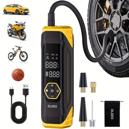 OLGEO M9 180 PSI Cordless Tire Inflator with 8000mAh Battery, Digital Gauge, LED Light and Nozzle Set