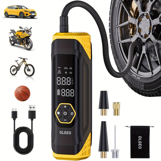 OLGEO M9 180 PSI Cordless Tire Inflator with 8000mAh Battery, Digital Gauge, LED Light and Nozzle Set