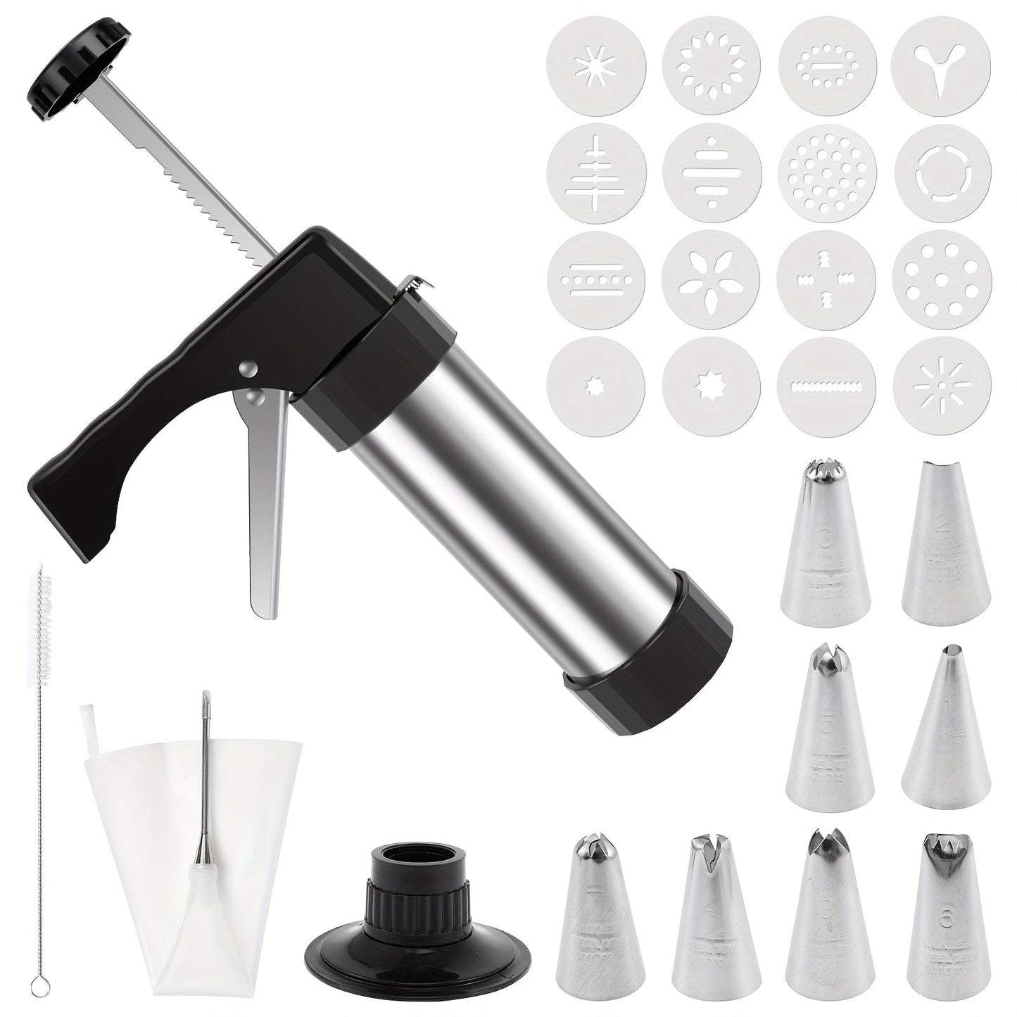Cookie Press Kit Stainless Steel – 16 Cookie Discs & 8 Icing Tips, Biscuit Press Maker for Christmas Holiday Baking