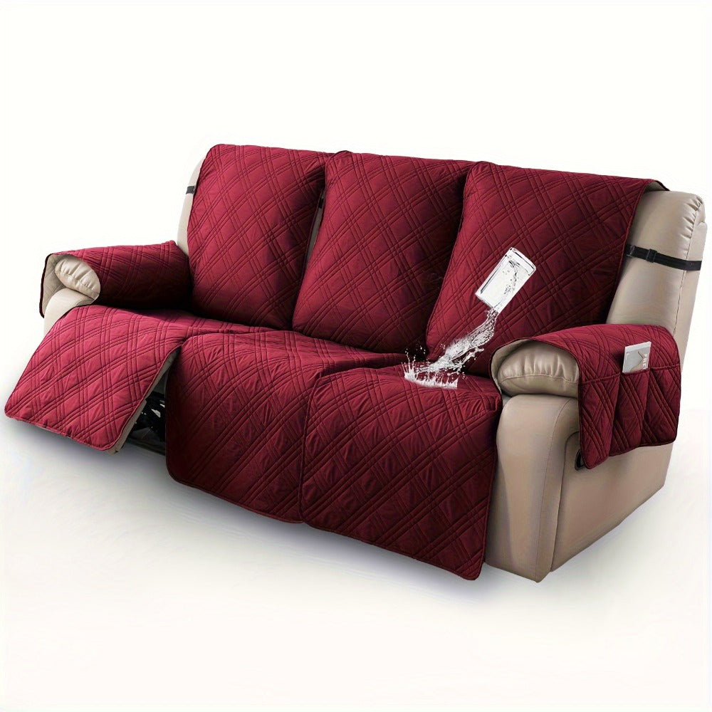 Three-Piece Quilted Recliner Sofa Cover Set for Three Seats with 65 cm Panels and Eight Colors