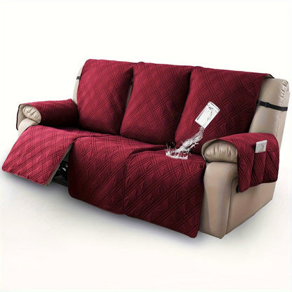 Three-Piece Quilted Recliner Sofa Cover Set for Three Seats with 65 cm Panels and Eight Colors