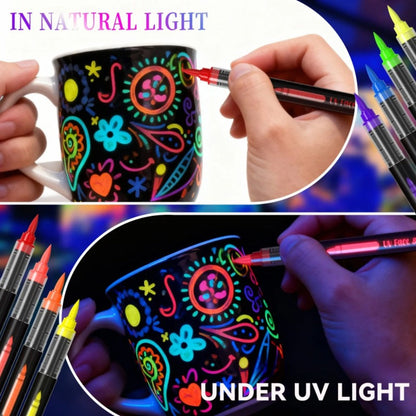 Neon Body Face Paint Pens Set of 8 – Glow-in-the-Dark UV Reactive Markers for Temporary Tattoos, Party Makeup, Mardi Gras, Music Festivals