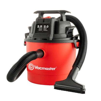 Wet Dry Vacuum Cleaner 2.5 Gallon Shop Vac, Vacmaster 2 Peak HP with Blower Function, Wall Mount & On-Board Storage for Garage