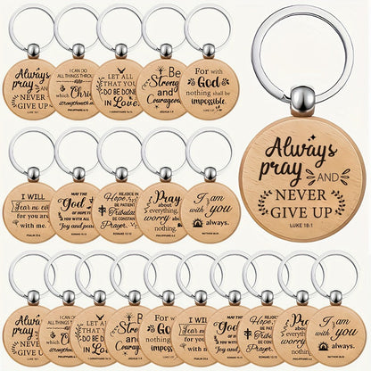 Keychain Set 100-Piece Engraved Wood Bible Verse Discs with Stainless Steel Split Rings and Ten Message Designs
