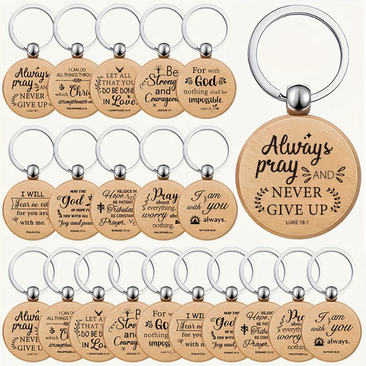 Keychain Set 100-Piece Engraved Wood Bible Verse Discs with Stainless Steel Split Rings and Ten Message Designs