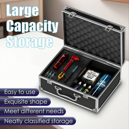 Large Aluminum Tattoo Case Organizer Storage Box Carrying Case for Tattoo Tools Nail Art Makeup Cosmetics Portable Travel Train Case Black