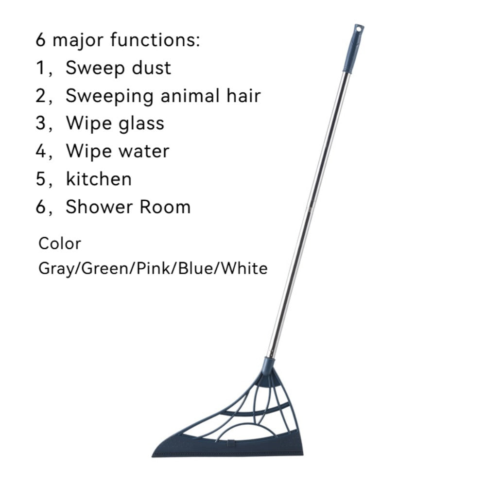 Extra Long Broom 45 Inch – Stainless Steel Handle, Unflagged Bristles, Rubber Sweep for Pet Hair & Debris