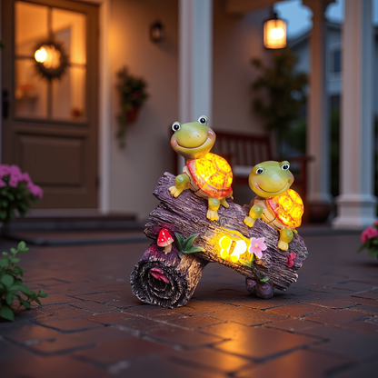Solar Garden Turtle Statue with 4 LED Lights IP44 Waterproof Resin Frog Face Turtle Figurine Outdoor Decor for Patio Lawn Yard Holiday