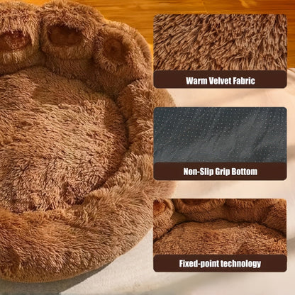 Bear-Paw Round Plush Pet Bed in Coffee, Pink or Gray with Four Weight-Labeled Size Options