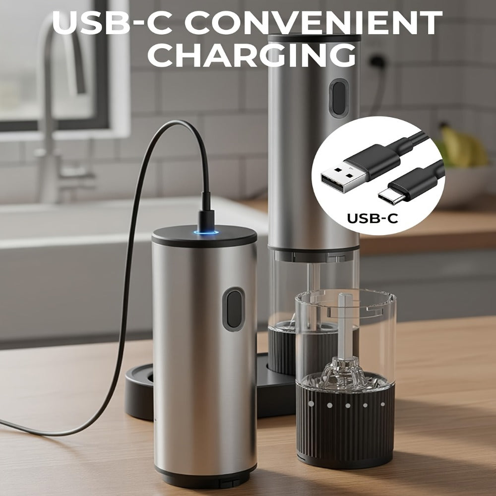 Electric Pepper Grinder USB-C Rechargeable, 5-Level Adjustable Coarseness, One-Hand Operation