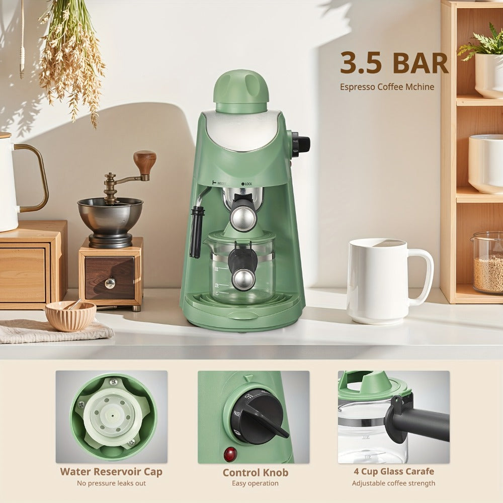 Espresso Machine 3.5Bar with Milk Frother Steam Wand Makes 4 Cups Cappuccino Latte Espresso for Entryways, Bedrooms and Living Spaces