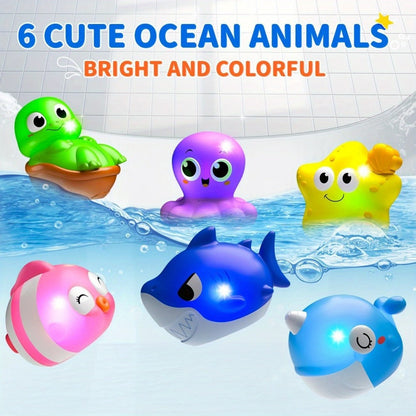 Sea Animal Light Up Bath Toys for Babies & Toddlers, 6/10 Pcs Color-Changing Floating Bathtub Toys