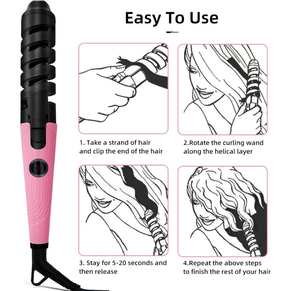 Spiral Curling Iron, Anti-Scald Fast Heating Curler for Long & Short Hair, Portable Rotating Barrel