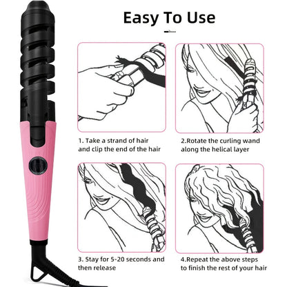 Spiral Curling Iron, Anti-Scald Fast Heating Curler for Long & Short Hair, Portable Rotating Barrel