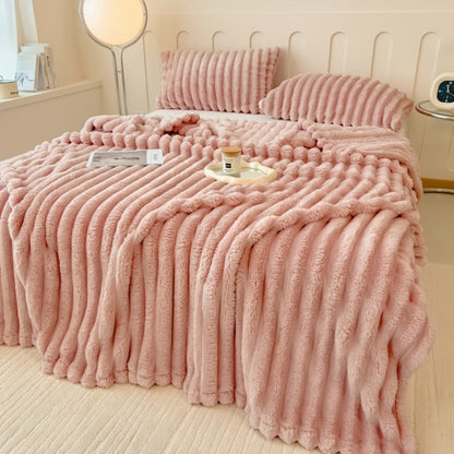 Plush Knit Faux Fur Blanket in Space Gray, Creamy White or Pink with Two Large Metric Size Options