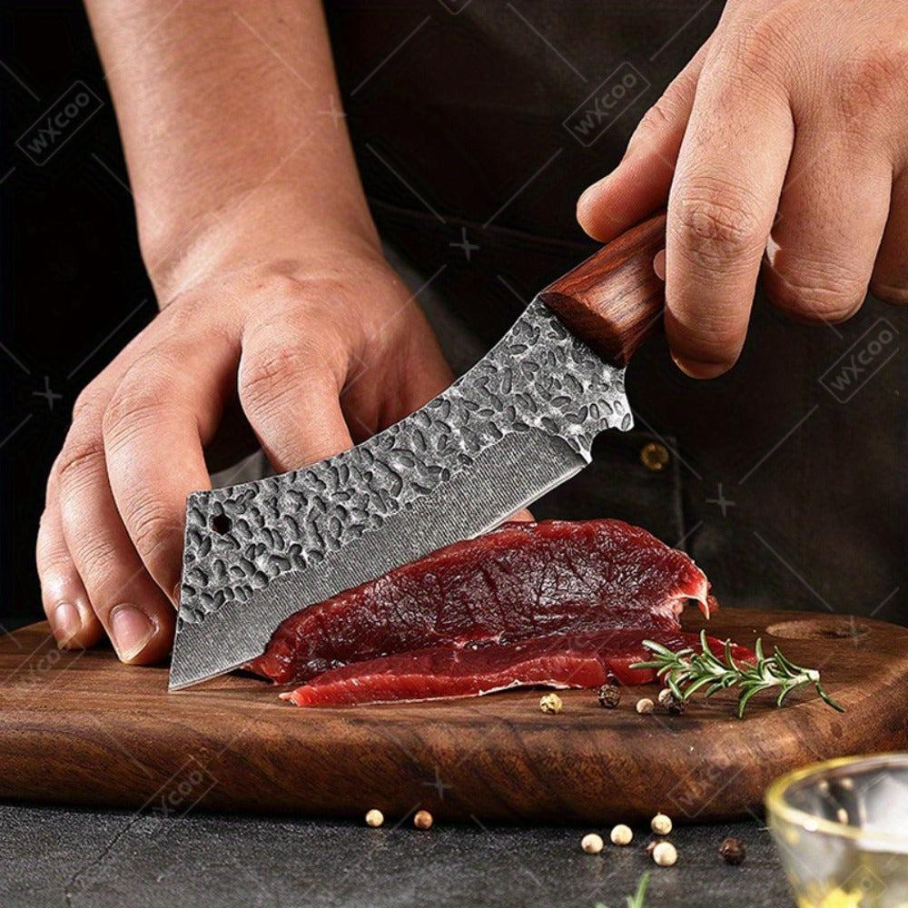 Kitchen Knife Set by WXYCOO, 3- or 4-Piece 5Cr15MoV Steel Hammered Blades with Curved Wood Handles