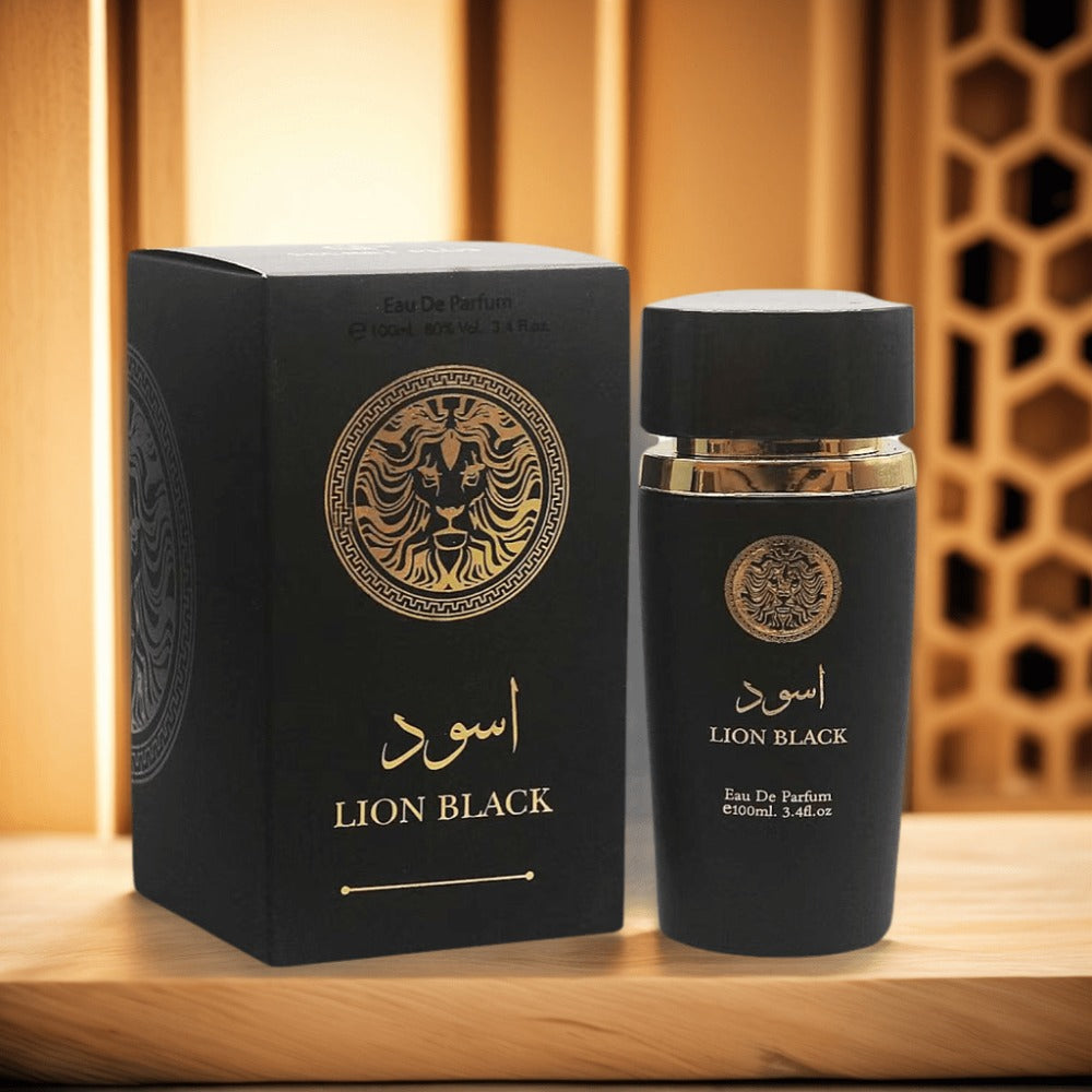 Oriental Perfume for Men Eau de Parfum 3.4oz Lion Black Arabian EDP Spray Long Lasting Bold Masculine Fragrance Oud Inspired Dates Daily