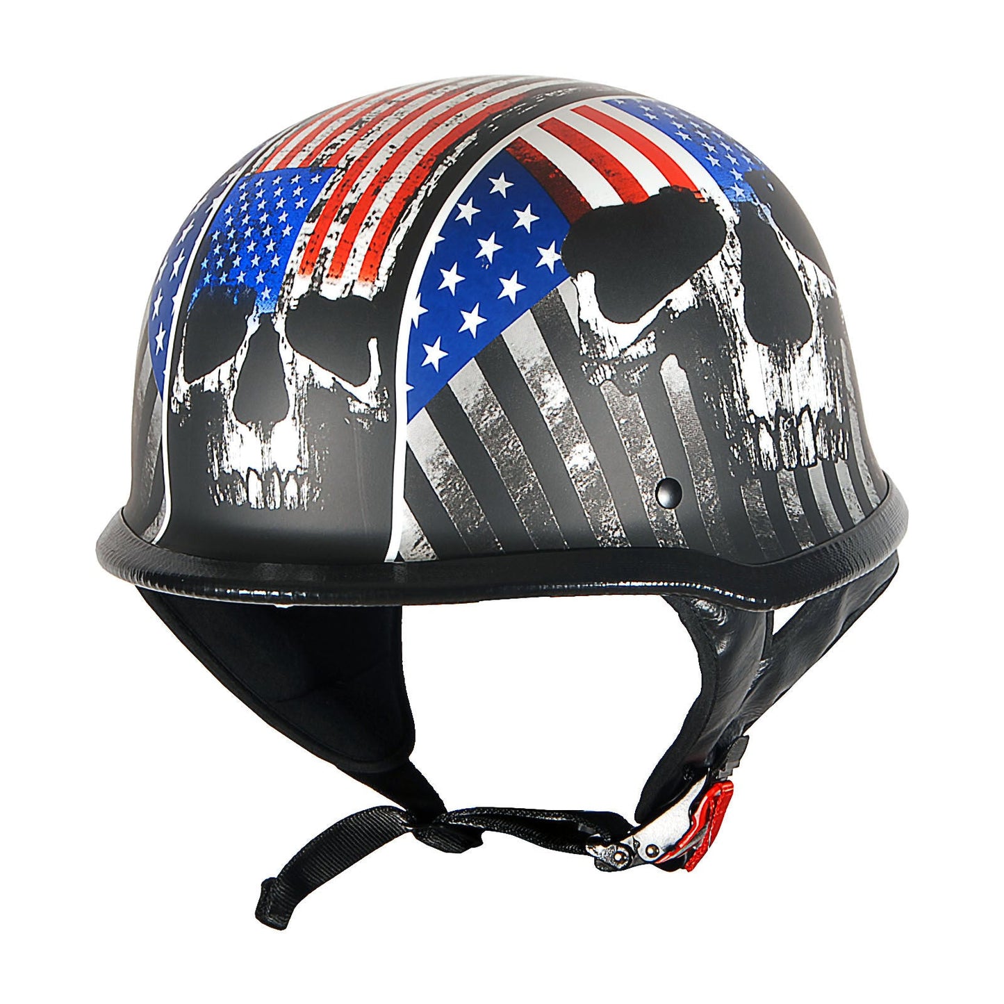 German Style Motorcycle Half Face Helmet – Novelty Skull & Carbon Fiber Design, UV Glossy Finish, Removable Washable Padding