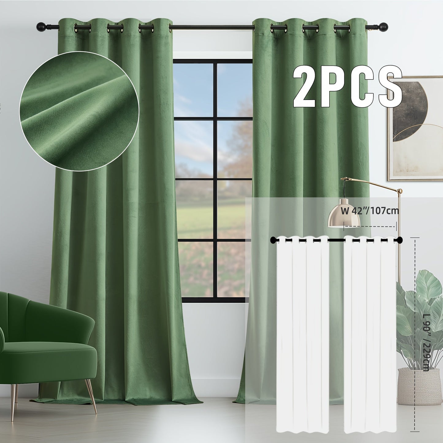 Velvet Room Darkening Curtains 2 Panels, Grommet Top Thermal Insulated Soundproof Blackout Curtains for Living Room Bedroom