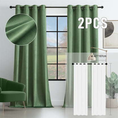 Velvet Room Darkening Curtains 2 Panels, Grommet Top Thermal Insulated Soundproof Blackout Curtains for Living Room Bedroom