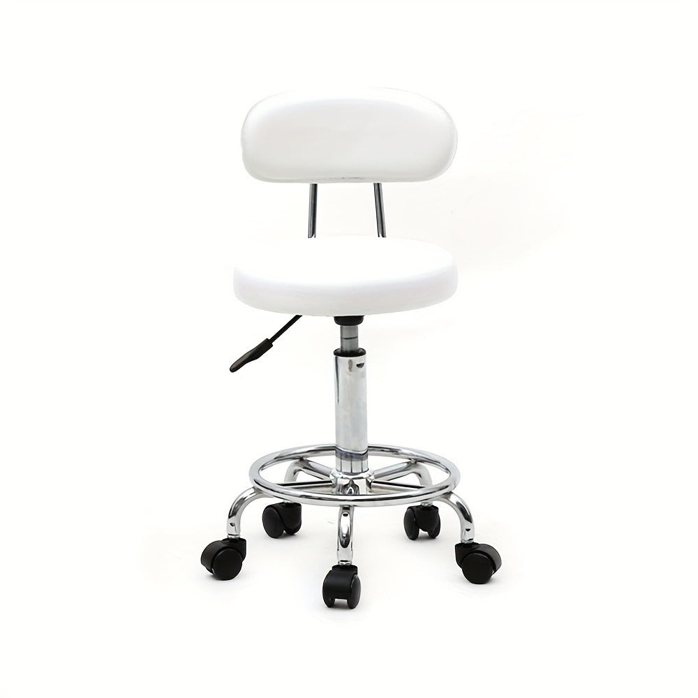 PU Leather Salon Stool with Back & 360° Swivel, Adjustable Height 18.9"-22.8" Round Cushion Chrome Base