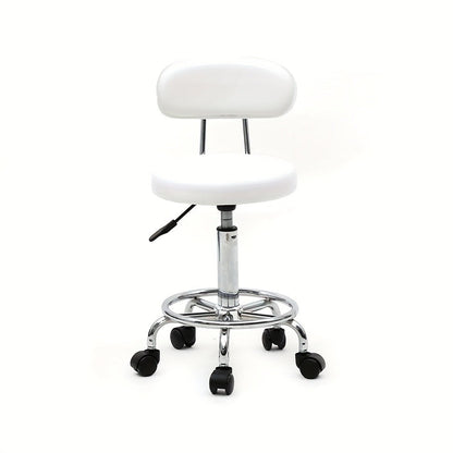 PU Leather Salon Stool with Back & 360° Swivel, Adjustable Height 18.9"-22.8" Round Cushion Chrome Base