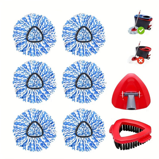 Spin Mop Replacement Heads 6 Pack with Scrub Brush & Base – Microfiber Mop Heads Refills Machine Washable Deep Cleaning Floor Mop Pads