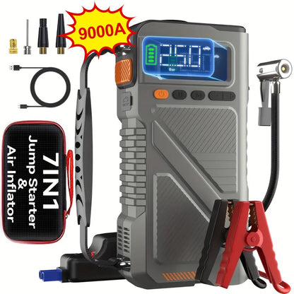 6000A/8000A Jump Starter with 150PSI Air Compressor – 7-in-1 Jump Box with Digital Tire Inflator, Portable Car Battery Charger for 12V
