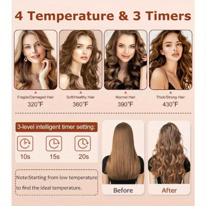 Automatic Curling Iron for Women with Ionic Technology, 4 Temperature Settings, 3 Timer Options, Dual-Direction Rotation
