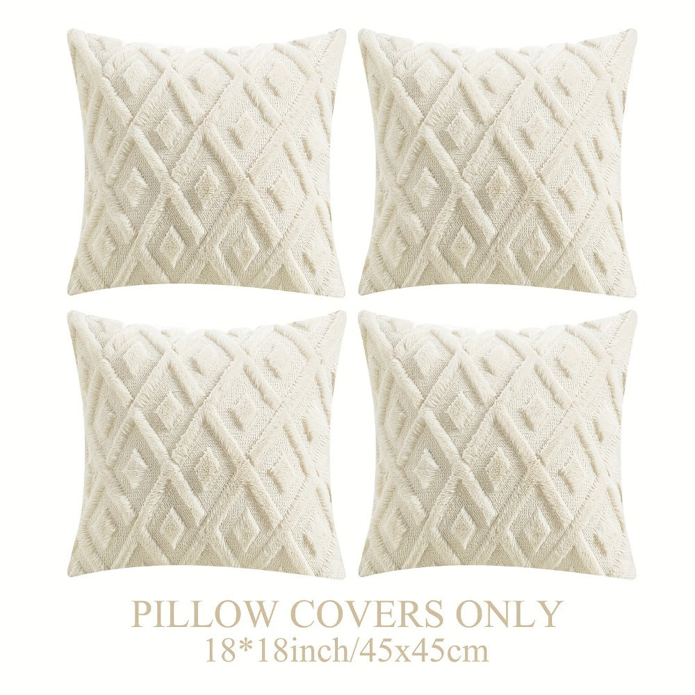 Luxury Faux Wool Pillow Covers 18x18 Set of 4 Boho Soft Plush Decorative Cushion Cases with Zipper for Couch Sofa Living Room