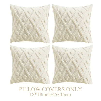 Luxury Faux Wool Pillow Covers 18x18 Set of 4 Boho Soft Plush Decorative Cushion Cases with Zipper for Couch Sofa Living Room