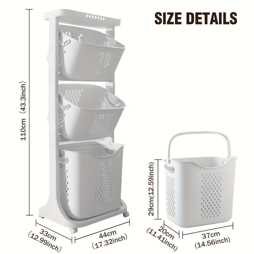 Rolling Laundry Hamper Cart with Wheels Multi-Tier | Large Capacity Laundry Basket with Removable Baskets | Wheeled Laundry Organizer