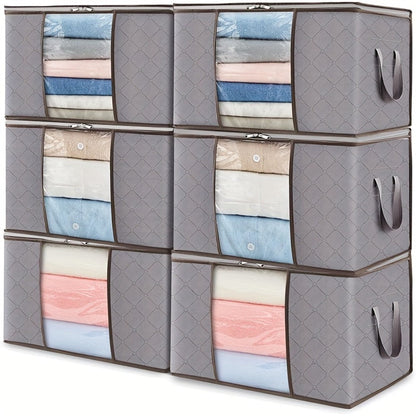 Storage Bag Set, 6-Piece Rectangular Non-Woven Closet Organizers with Zipper Closures, Handles and Foldable Design