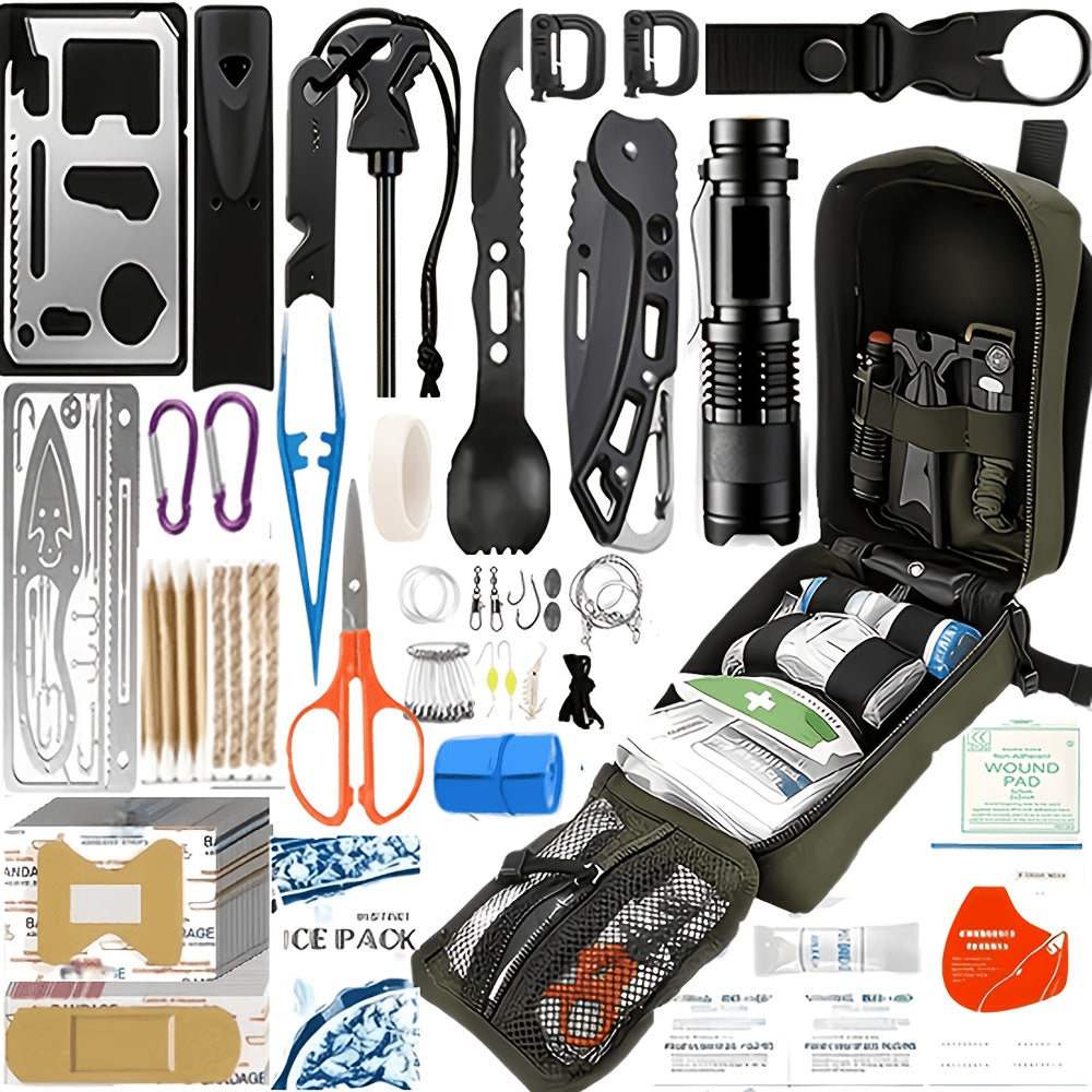 242-Piece Outdoor Tool and First Aid Supply Kit with Four Color-Labeled Zippered Pouch Options