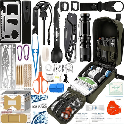 242-Piece Outdoor Tool and First Aid Supply Kit with Four Color-Labeled Zippered Pouch Options