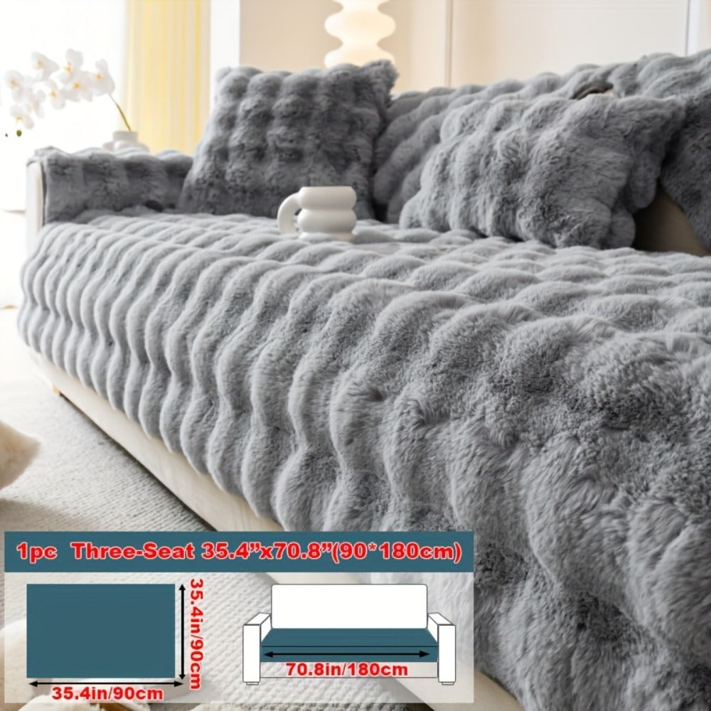 Sofa Cover Thick Faux Rabbit Plush Panels with Backing Detail for Seat, Armrest, Backrest or Pillowcase