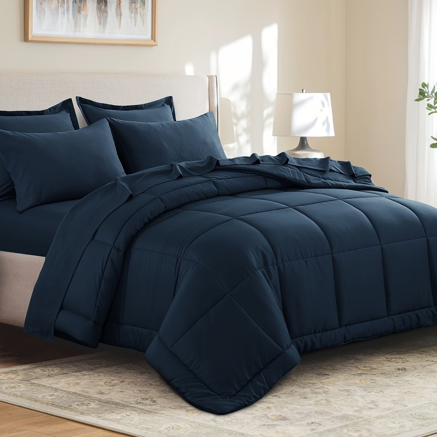 7 Piece Comforter Set Luxury Soft Fluffy Bedding All Season Bed in a Bag with Comforter Fitted Sheet Flat Sheet Pillowcases Hypoallergenic