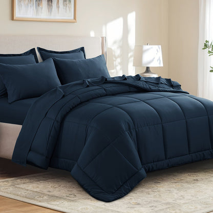 7 Piece Comforter Set Luxury Soft Fluffy Bedding All Season Bed in a Bag with Comforter Fitted Sheet Flat Sheet Pillowcases Hypoallergenic
