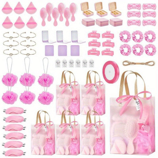 Party Favor Gift Set 74pcs, Headbands, Hair Brushes, Bracelets, Mirrors, Powder Puffs, Hair Ties